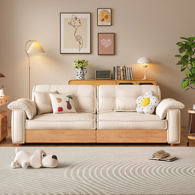 Beige Faux leather Sleeper sofa 33.86 H x 82.68 W x 36.02 D 2